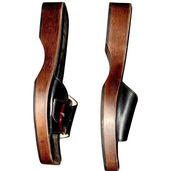 Louise et Cie Elara Platform Slide Sandals Size 9 Black Leather Wood Platform - Picture 2 of 5